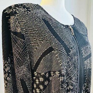 Joseph Ribkoff Black/Cream Abstract Jacquard Zip Jacket, Two-Way Zip – US 16